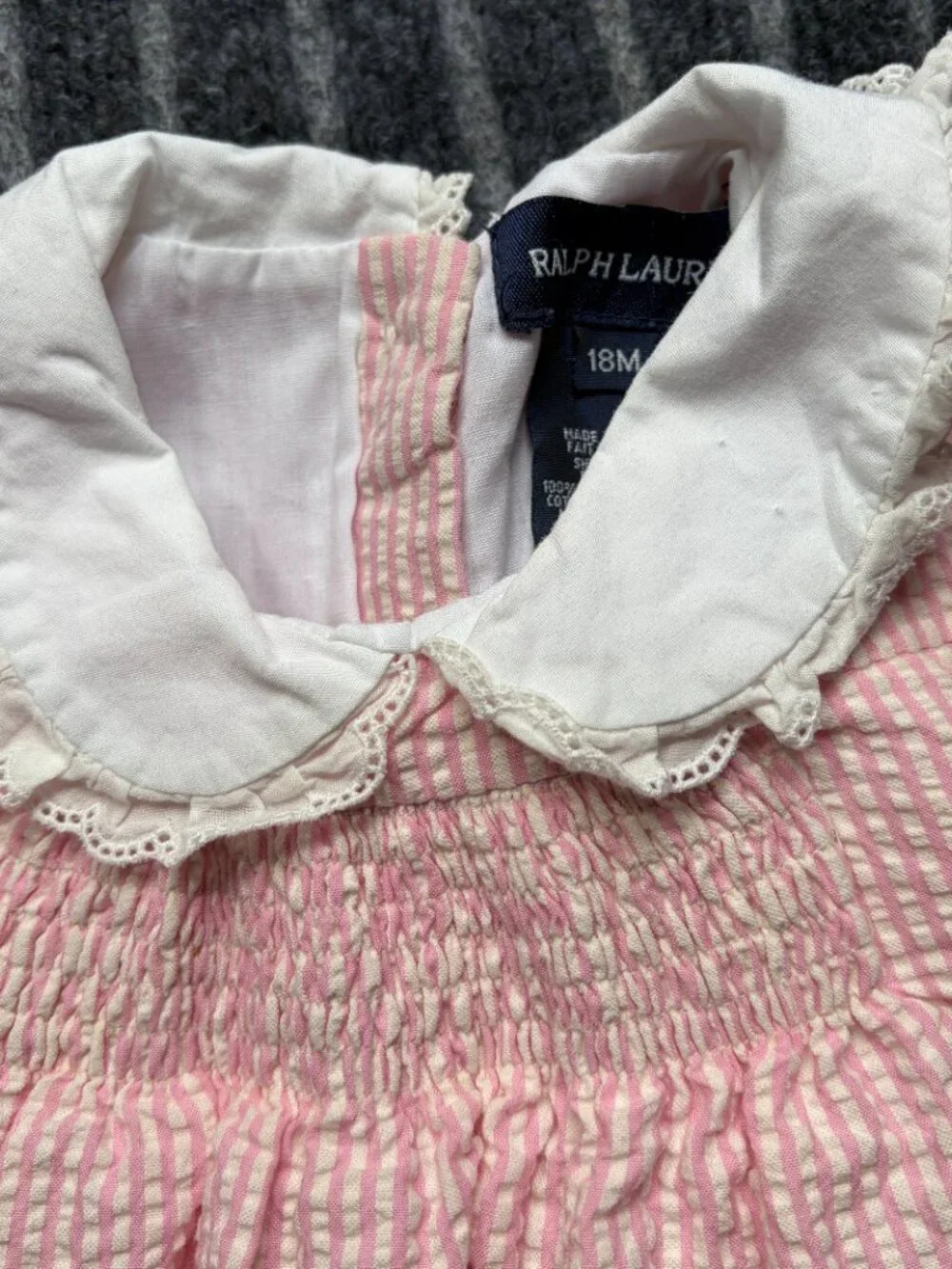 Ralph Lauren Baby Girl Pink Seersucker smocked dress Size 18 Months
